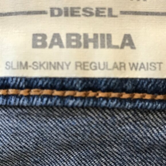 Diesel Babhila Skinny Cowhide Leather Jeans Women 25x30 Blue Button Fly Distress - Picture 3 of 12